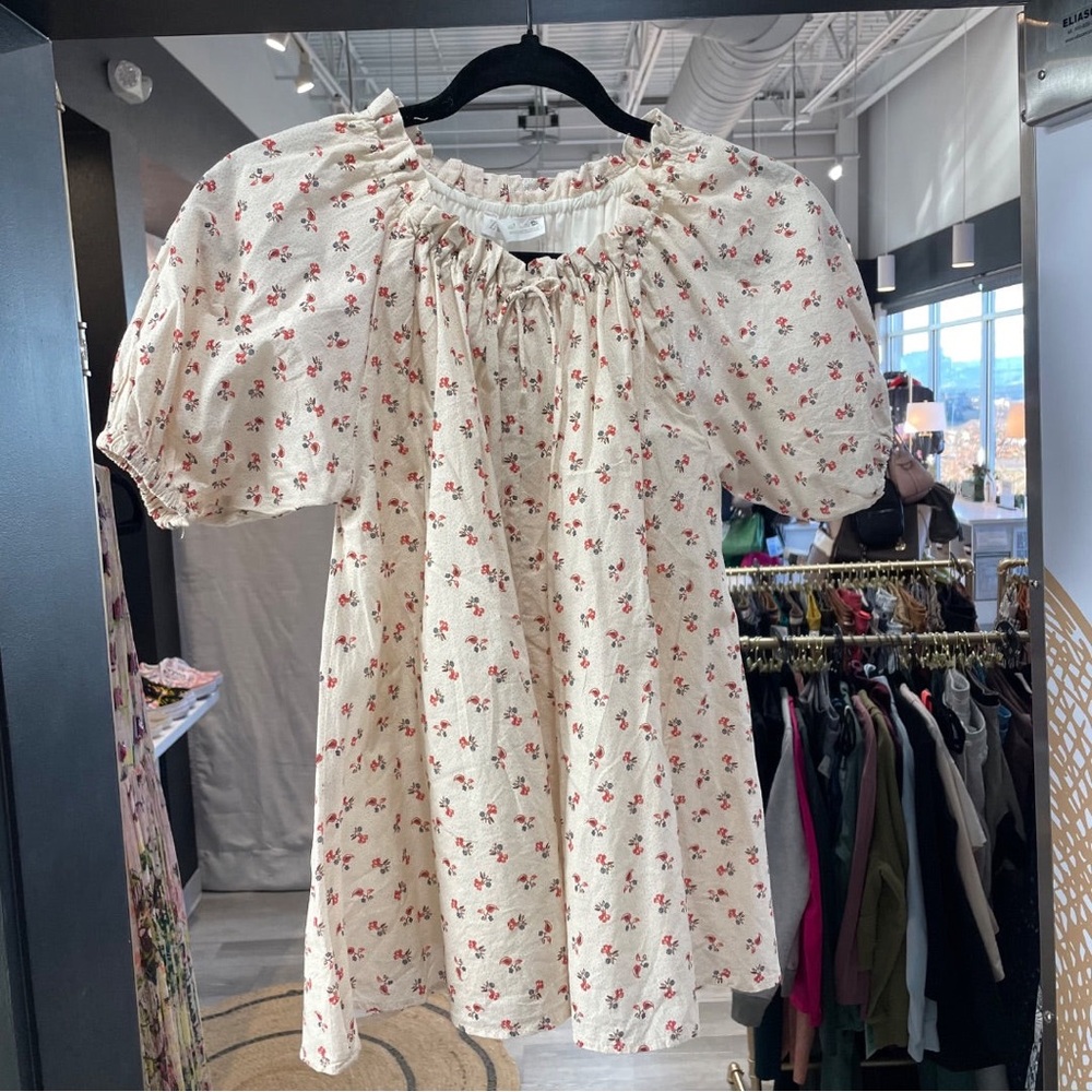 Zara Cream and Red Floral Top
